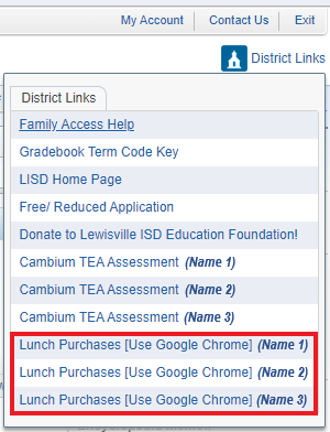 Skyward District Links Menu