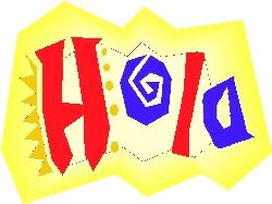 Hola in red blue and yellow.
